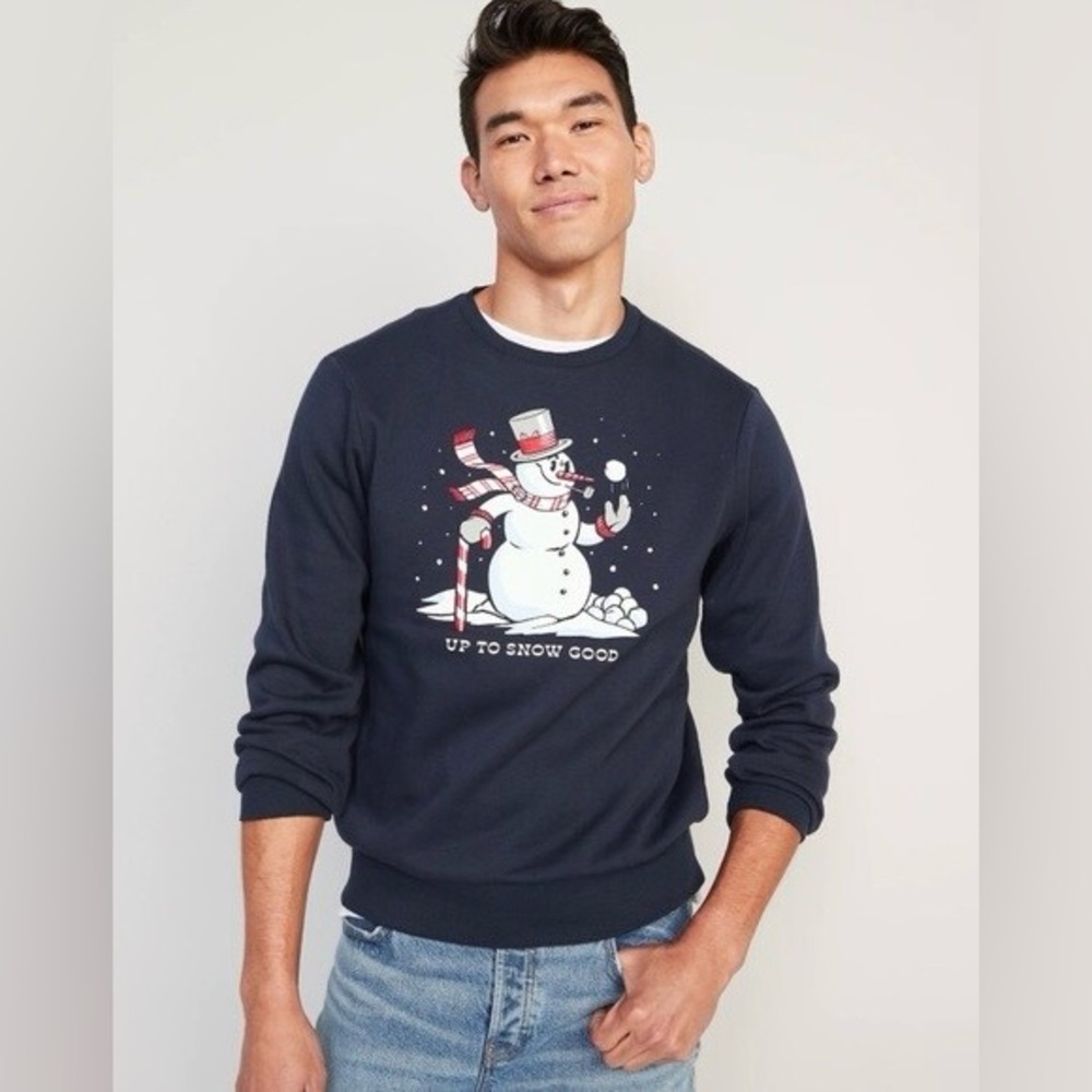 Old Navy Men's Navy Snowman Crewneck Sweater Pre loved